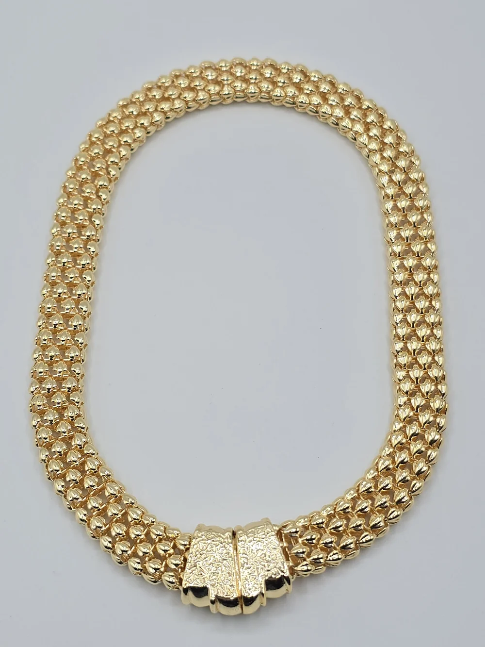 VTG Gold Tone Woven Mesh Collar Necklace Magnetic Clasp 1980s Statement 16